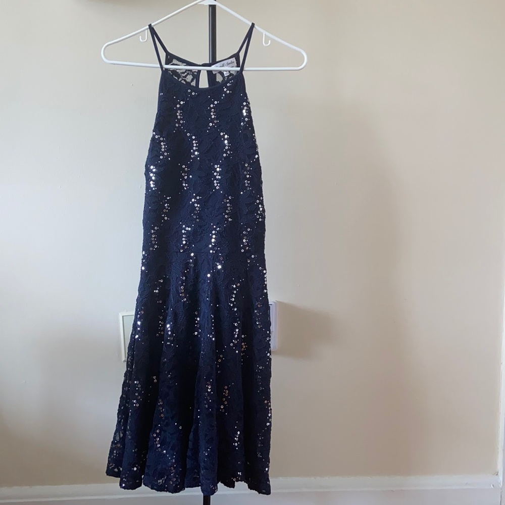 Blue sequined midi dress